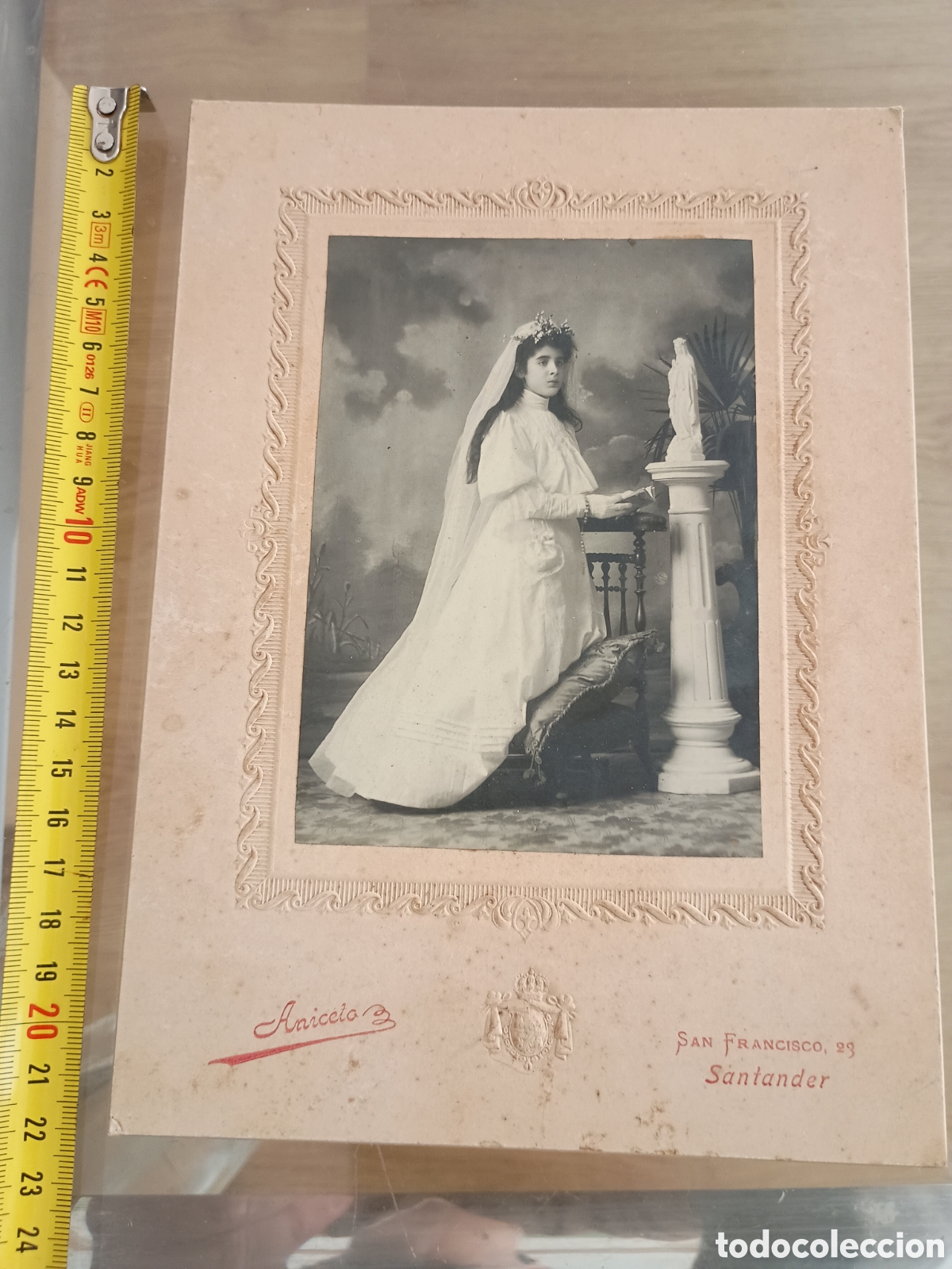 Fotografia antica: CA retrato ni&ntilde;a de comuni&oacute;n. Aniceto fot&oacute;grafo de Santander. Carmen G&oacute;mez a&ntilde;o 1907