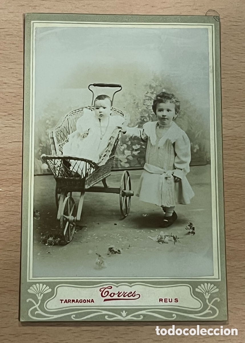 Fotograf&iacute;a antigua: FOTOGRAF&Iacute;A UNIVERSAL TORRES - 2 NI&Ntilde;OS Y COCHECITO, REUS-TARRAGONA