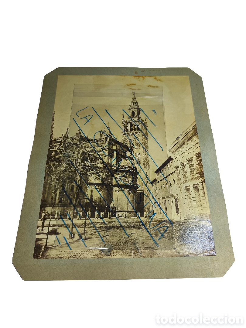 Fotograf&iacute;a antigua: ​LA GIRALDA Y CATEDRAL DE SEVILLA (S. XIX) - FOTOGRAF&Iacute;A ALB&Uacute;MINA DE GRAN FORMATO - VISTA DESDE LA PL