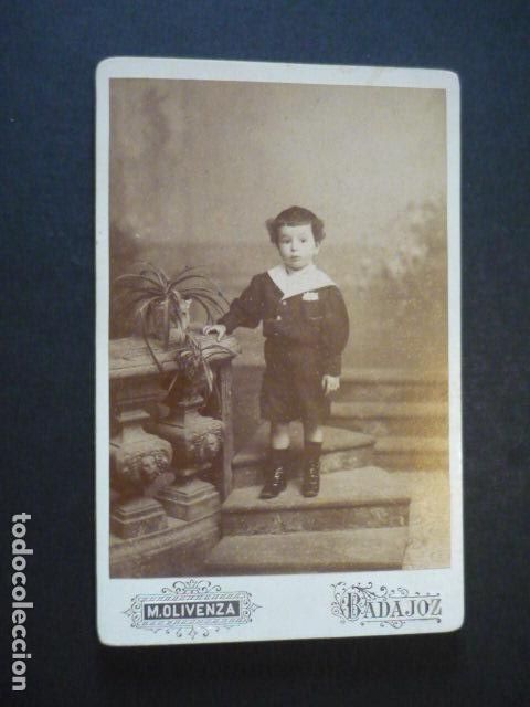 Fotograf&iacute;a antigua: BADAJOZ M. OLIVENZA FOTOGRAFO RETRATO DE NI&Ntilde;O ALBUMINA 11 X 17 CM