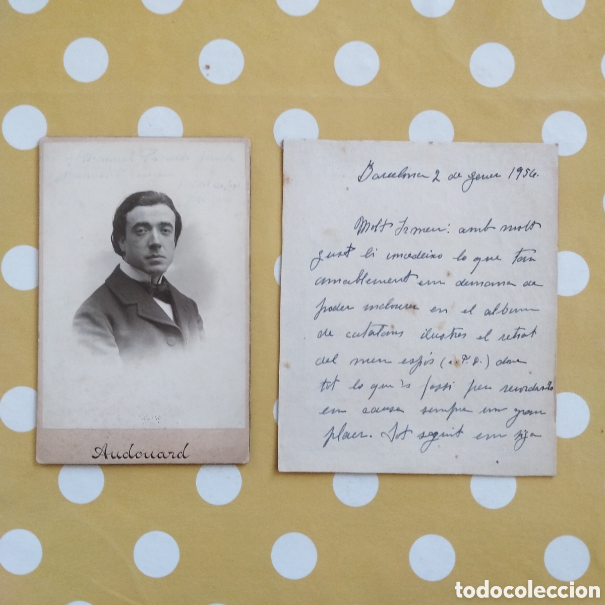 Fotograf&iacute;a antigua: FOTOGRAFIA ADRI&Agrave; GUAL DEDICADA PER DOLORS DE SOSO