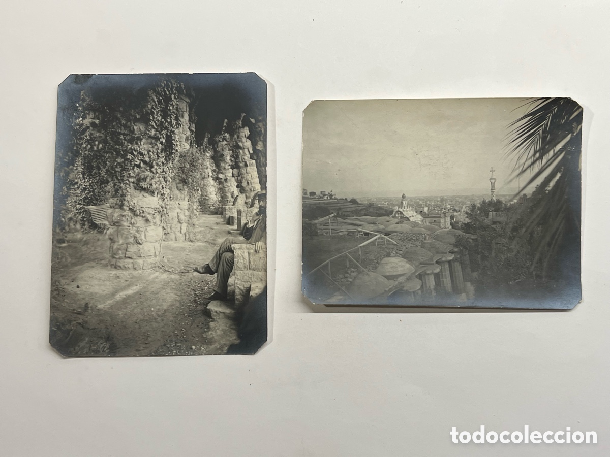 Fotograf&iacute;a antigua: UNIVERSO GAUDI (2) Albuminas,Vista parcial Parque Guell y vista Panor&aacute;mica parque y Ciudad (h.1910?)