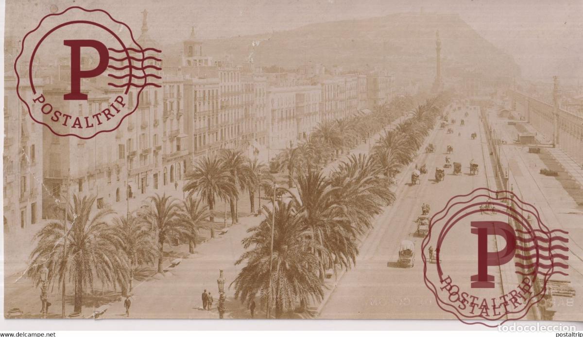 Fotograf&iacute;a antigua: BARCELONA PASEO DE COL&Oacute;N EN REVERSO VE PARTE IZQUIERDA REPARADO 23X12CM BARCELONA CATAL