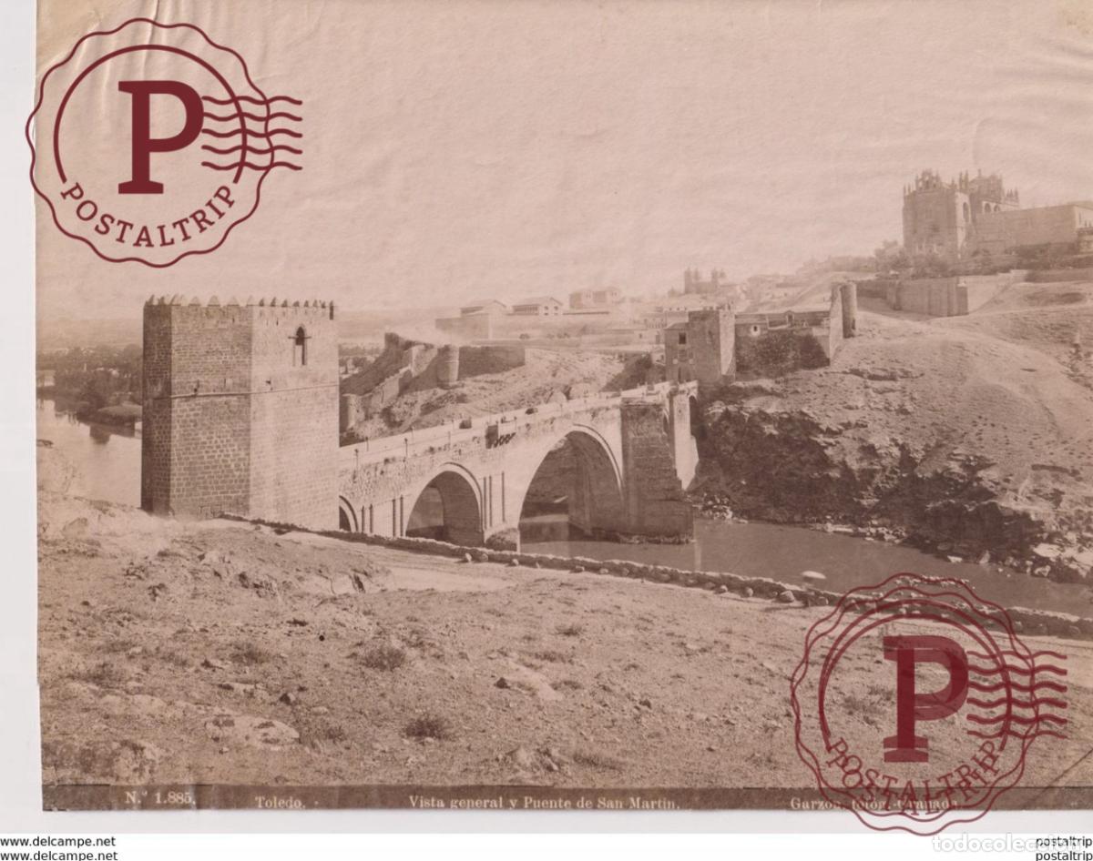 Fotograf&iacute;a antigua: FOTOGRAFIA ANTES DE 1900. ESPA&Ntilde;A SPAIN. TOLEDO. VISTA GENERAL Y PUENTE DE SAN MARTIN. GARZON 26X