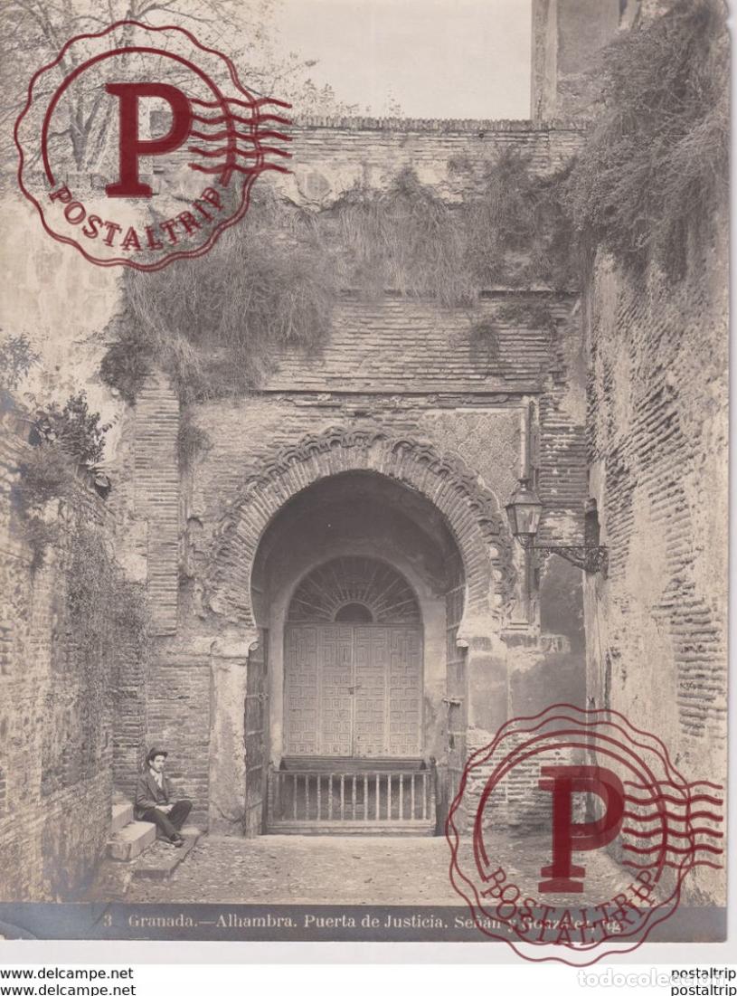 Fotograf&iacute;a antigua: FOTOGRAFIA ANTES DE 1900. ESPA&Ntilde;A SPAIN. GRANADA. PUERTA DE JUSTICIA. SE&Ntilde;AN Y GONZALEZ. 26X20.5 CM