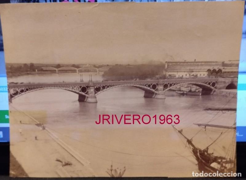 Fotograf&iacute;a antigua: SEVILLA, SIGLO XIX, VISTA DEL RIO GUADALQUIVIR, 135X105MM