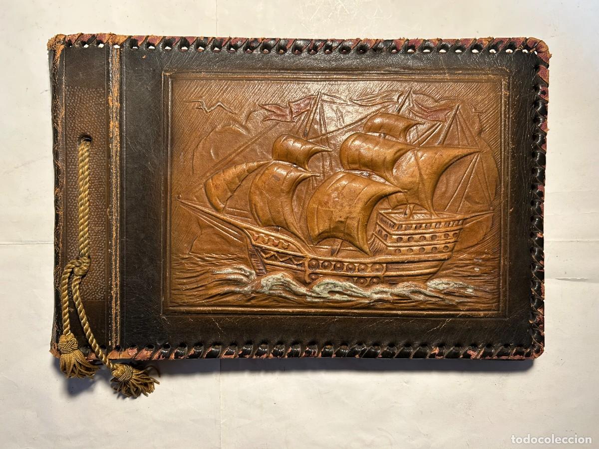 Fotograf&iacute;a antigua: Album de Fotos de cuero repujado barco