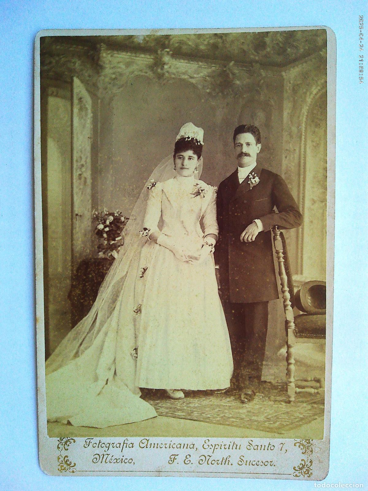 Alte Fotografie: PRECIOSA FOTO DE ESTUDIO DE BODA DEL SIGLO XIX . DE FOTOGRAFIA AMERICANA , MEXICO 1889