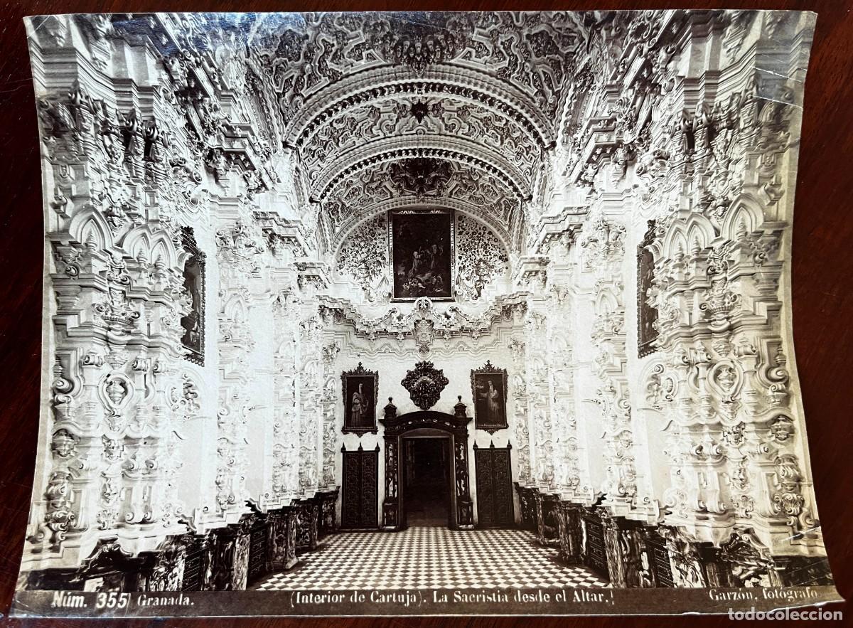Fotograf&iacute;a antigua: GARZON, GRANADA N&ordm; 355, INTERIOR DE CARTUJA, LA SACRISTIA DESDE EL ALTAR, FOTOGRAFIA ALBUMINA, MIDE