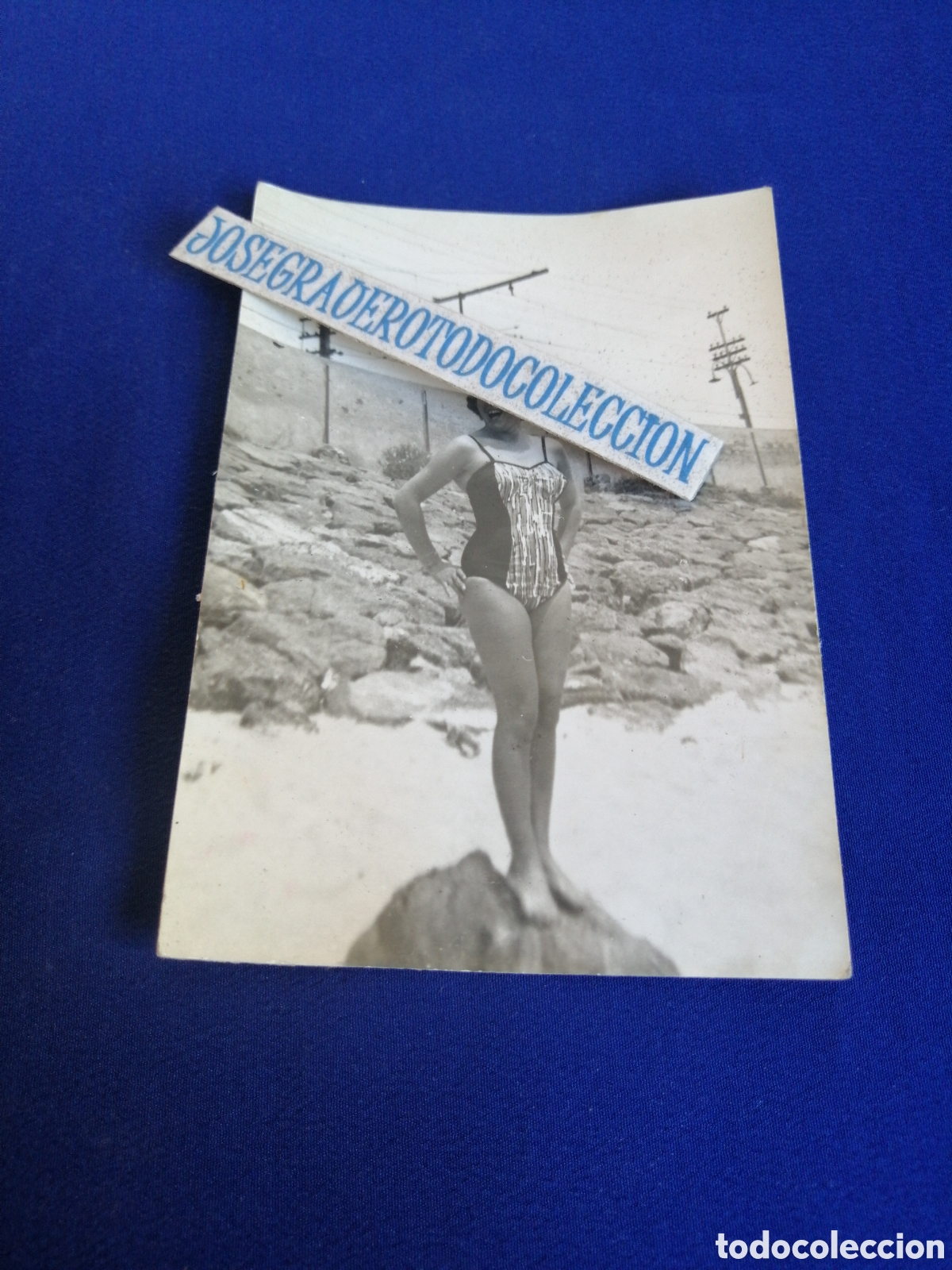 Fotograf&iacute;a antigua: PLAYA MODELO EN BA&Ntilde;ADOR POSANDO FOTOGRAF&Iacute;A ANTIGUA SIGLO PASADO