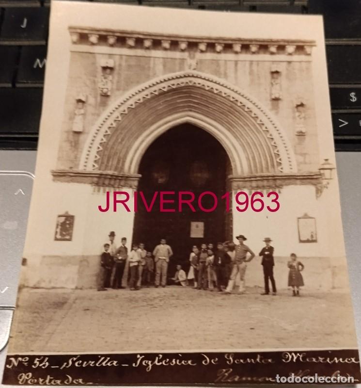 Fotograf&iacute;a antigua: SEVILLA, SIGLO XIX, PORTADA IGLESIA DE SANTA MARINA, FOT.RAMON ALMELA, 98X132MM