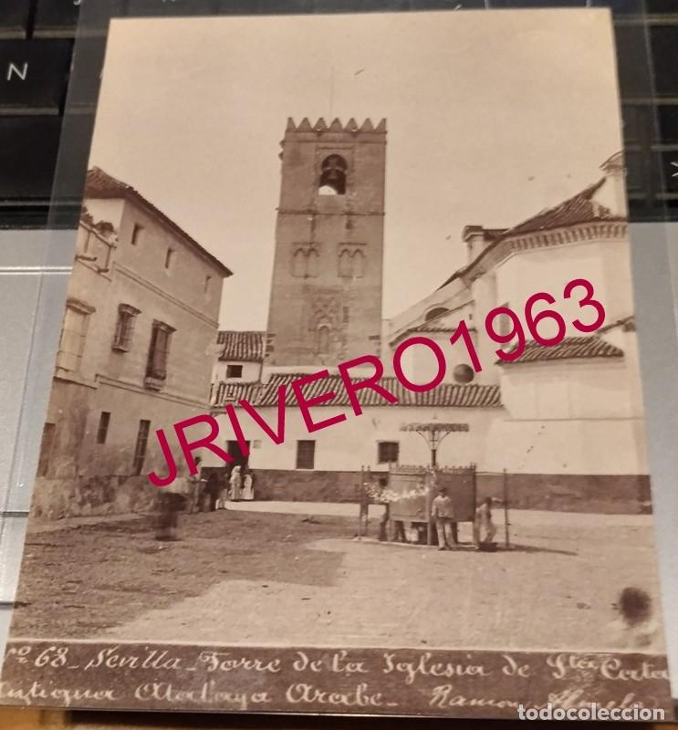 Fotograf&iacute;a antigua: SEVILLA, SIGLO XIX, TORRE DE LA IGLESIA DE SANTA CATALINA,, FOT.RAMON ALMELA, 98X132MM