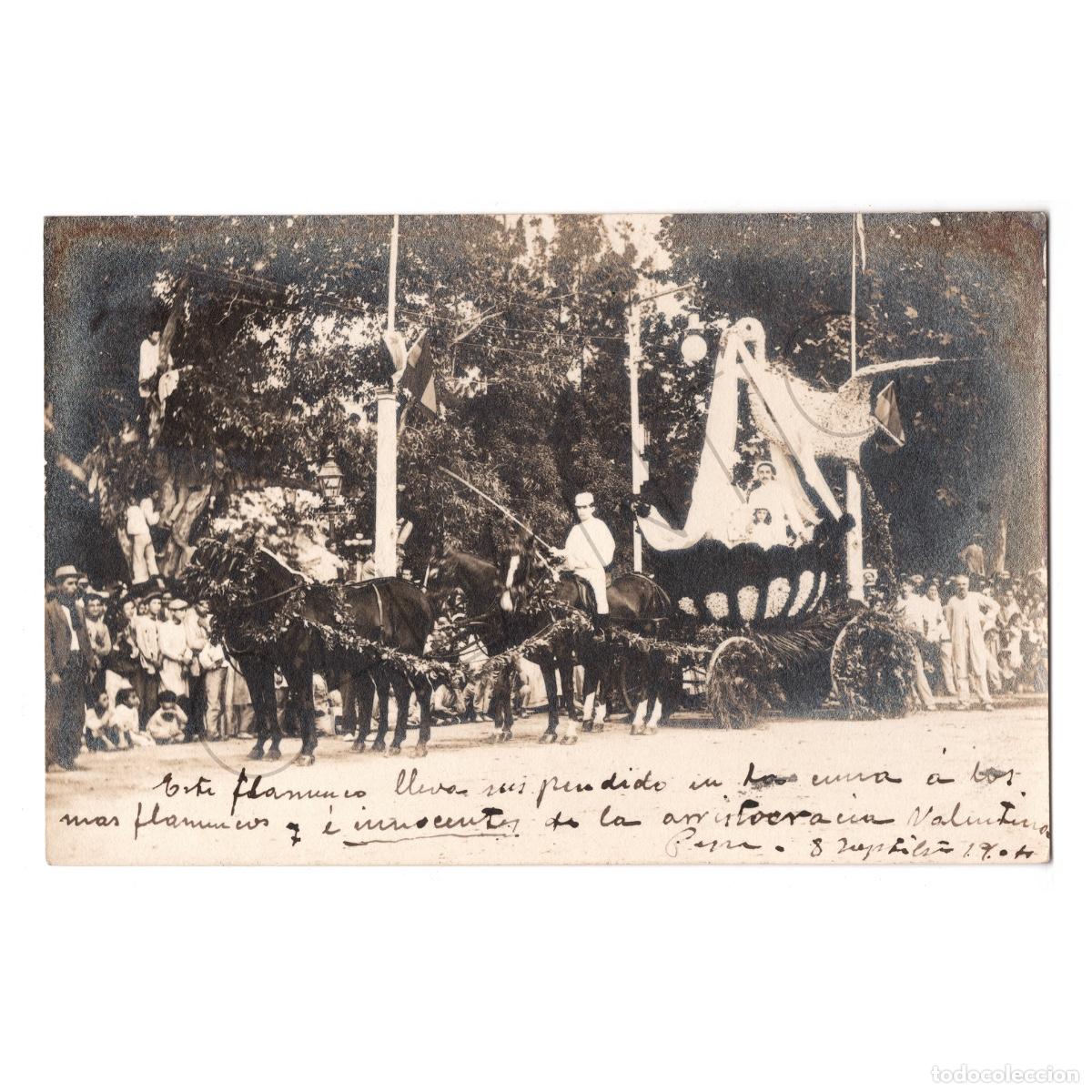 Fotograf&iacute;a antigua: Fotograf&iacute;a postal Tarragona a&ntilde;o 1904 &ndash; Batalla de las flores? Santa Tecla ? Valencia?