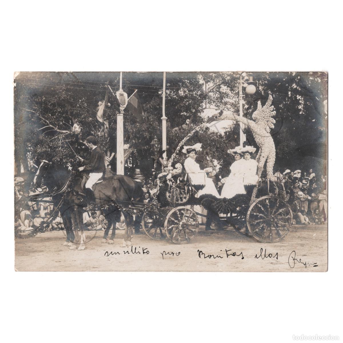 Fotograf&iacute;a antigua: Fotograf&iacute;a postal Tarragona a&ntilde;o 1904 &ndash; Batalla de las flores? Santa Tecla ? Valencia ?