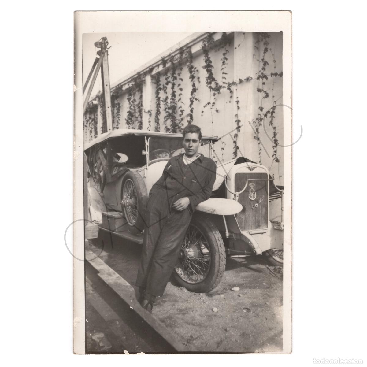 Fotograf&iacute;a antigua: Fotograf&iacute;a coche Hispano Suiza antiguo &ndash; Inicios siglo XX &ndash; Catalunya &ndash; Escudo Espa&ntilde;a