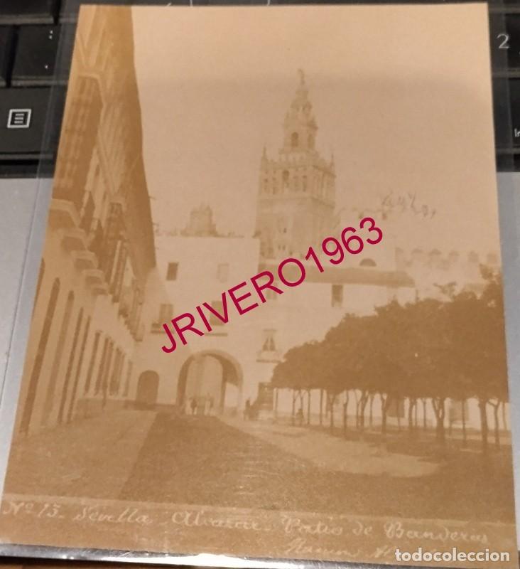 Fotograf&iacute;a antigua: SEVILLA, SIGLO XIX, ALBUMINA PATIO DE BANDERAS, FOT. RAMON ALMELA, 100X130MM