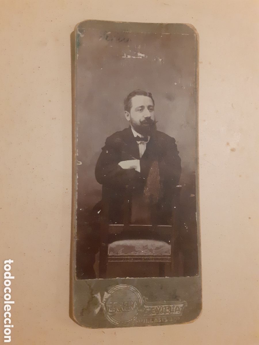 Fotograf&iacute;a antigua: ANTIGUA FOTO DE PERSONAJE. FOTOGRAFO HERRERA. SEVILLA. C/ VILLALIS. FINALES S XIX. 15 X 6 CM