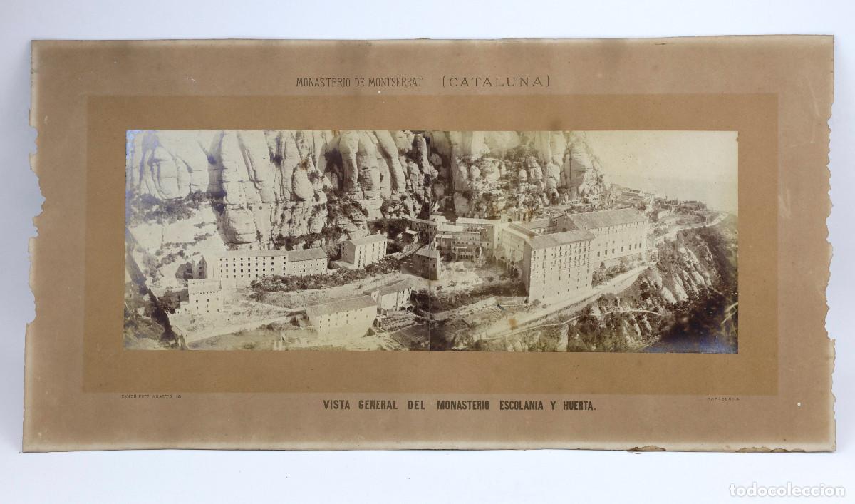 Fotograf&iacute;a antigua: Monasterio de Montserrat, foto: Cant&oacute;. s.XIX. 16x43,5cm. Soporte: 29x57cm.