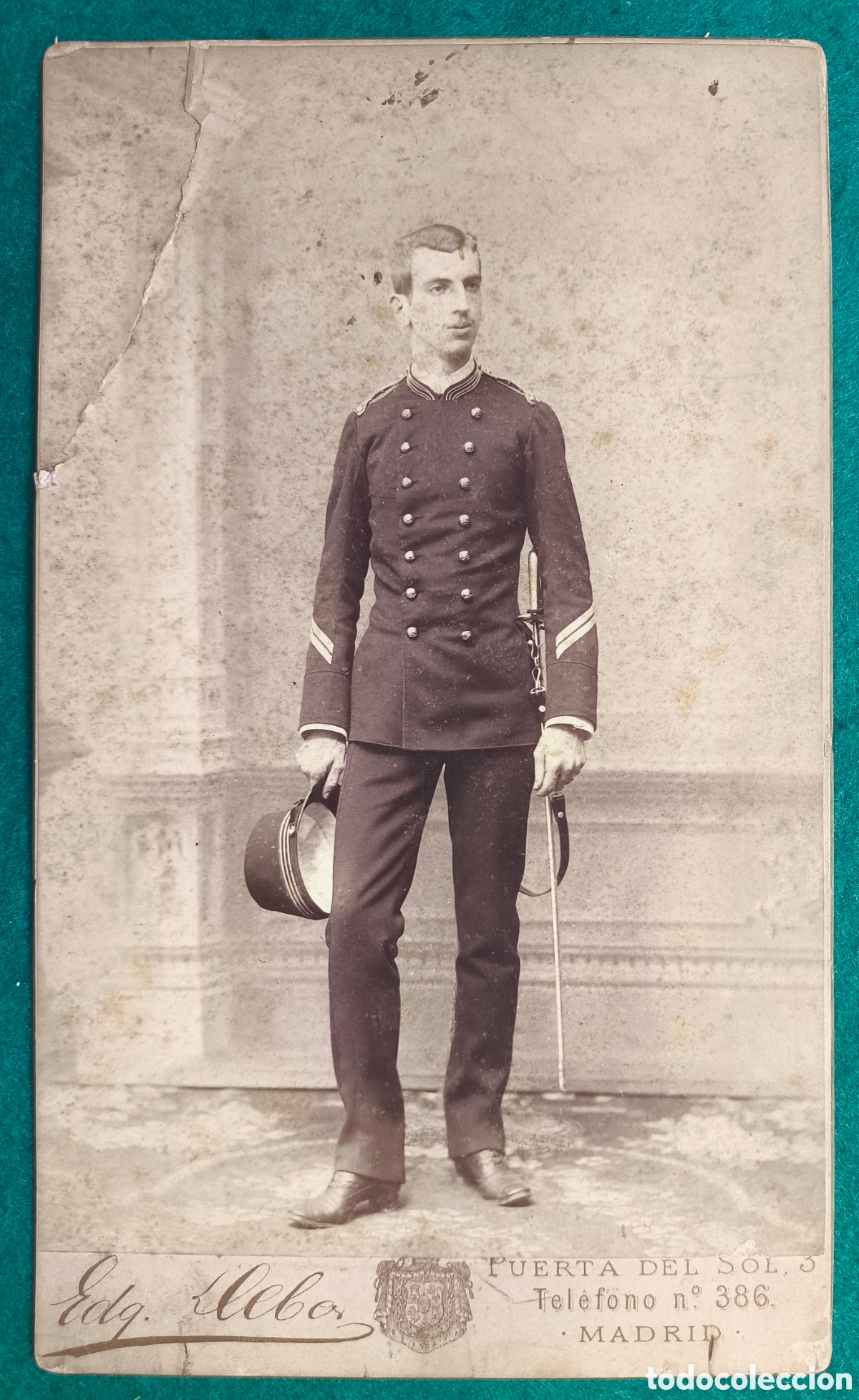 Fotograf&iacute;a antigua: FOTOGRAF&Iacute;A ALB&Uacute;MINA RETRATO DE ESTUDIO CAUDETE MILITAR FOT&Oacute;GRAFO EDG. DEBAS MADRID C. 1900