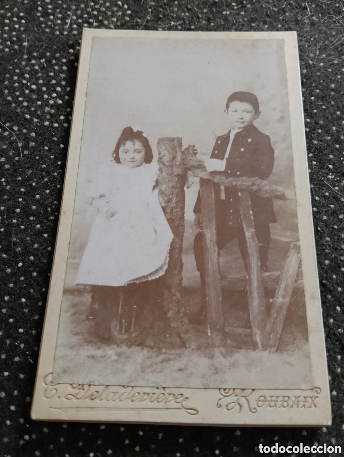 Fotograf&iacute;a antigua: 1865-1910 Fotograf&iacute;a Victoriana en cart&oacute;n de Dos hermanos de la &eacute;poca mide 11 x 6,5 aprox.