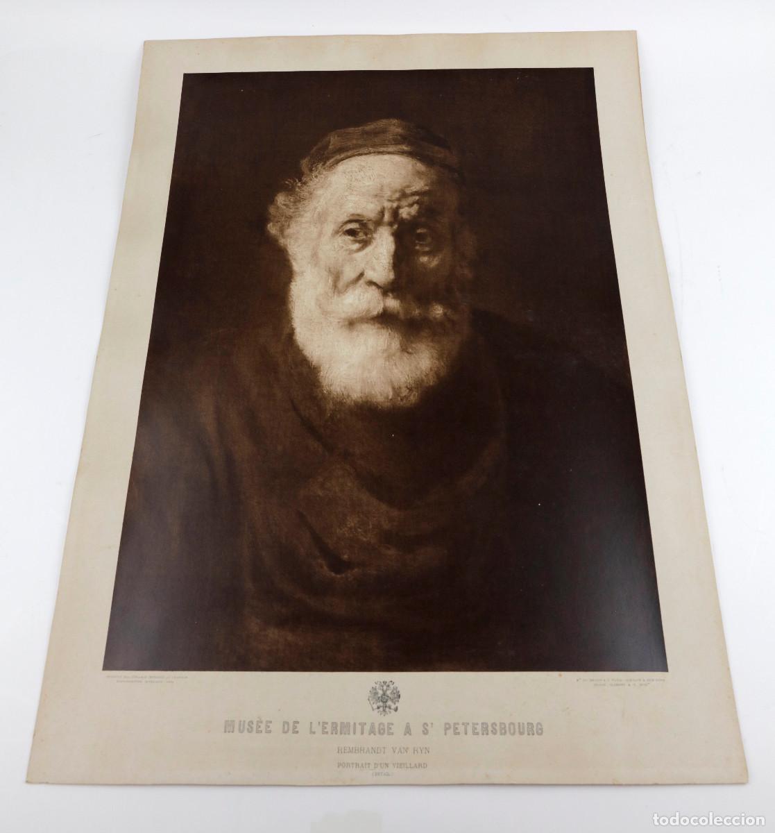 Fotografia antiga: Rembrandt, retrato de viejo, fotograf&iacute;a al carb&oacute;n de Adolphe Braun. Soporte 66x50cm. 1904.