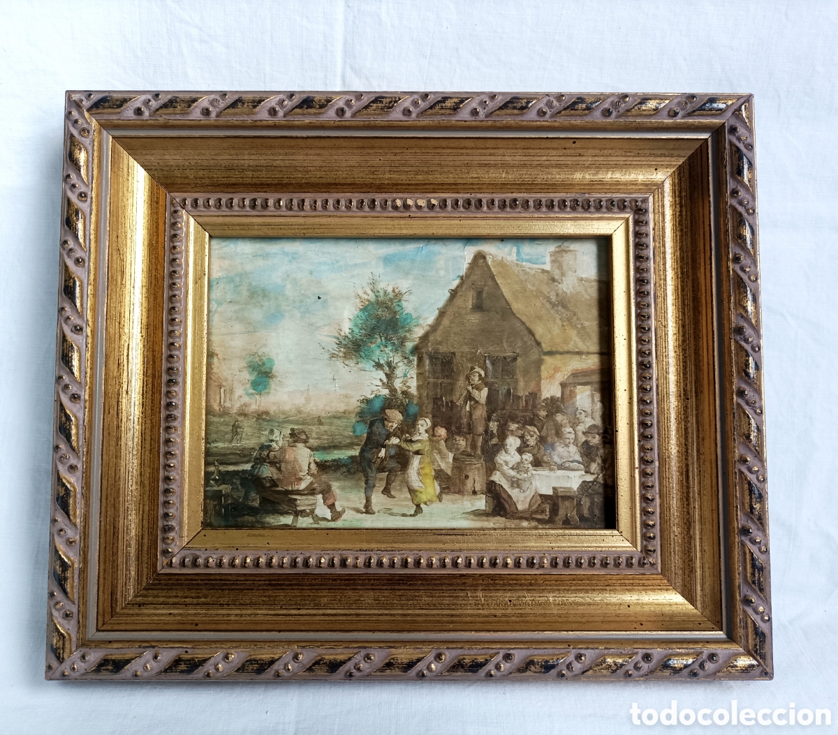 Fotografia antica: Antigua fotograf&iacute;a iluminada a mano de una pintura flamenca. Teniers