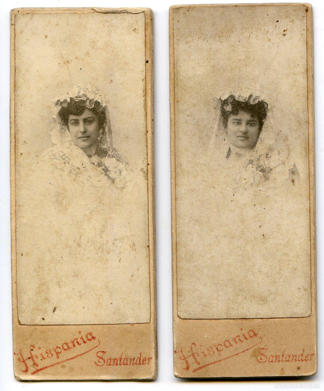 Fotograf&iacute;a antigua: Dos fotograf&iacute;as de una se&ntilde;orita en formato poco frecuente 4,3x11,1 cm. Hispania, Santander
