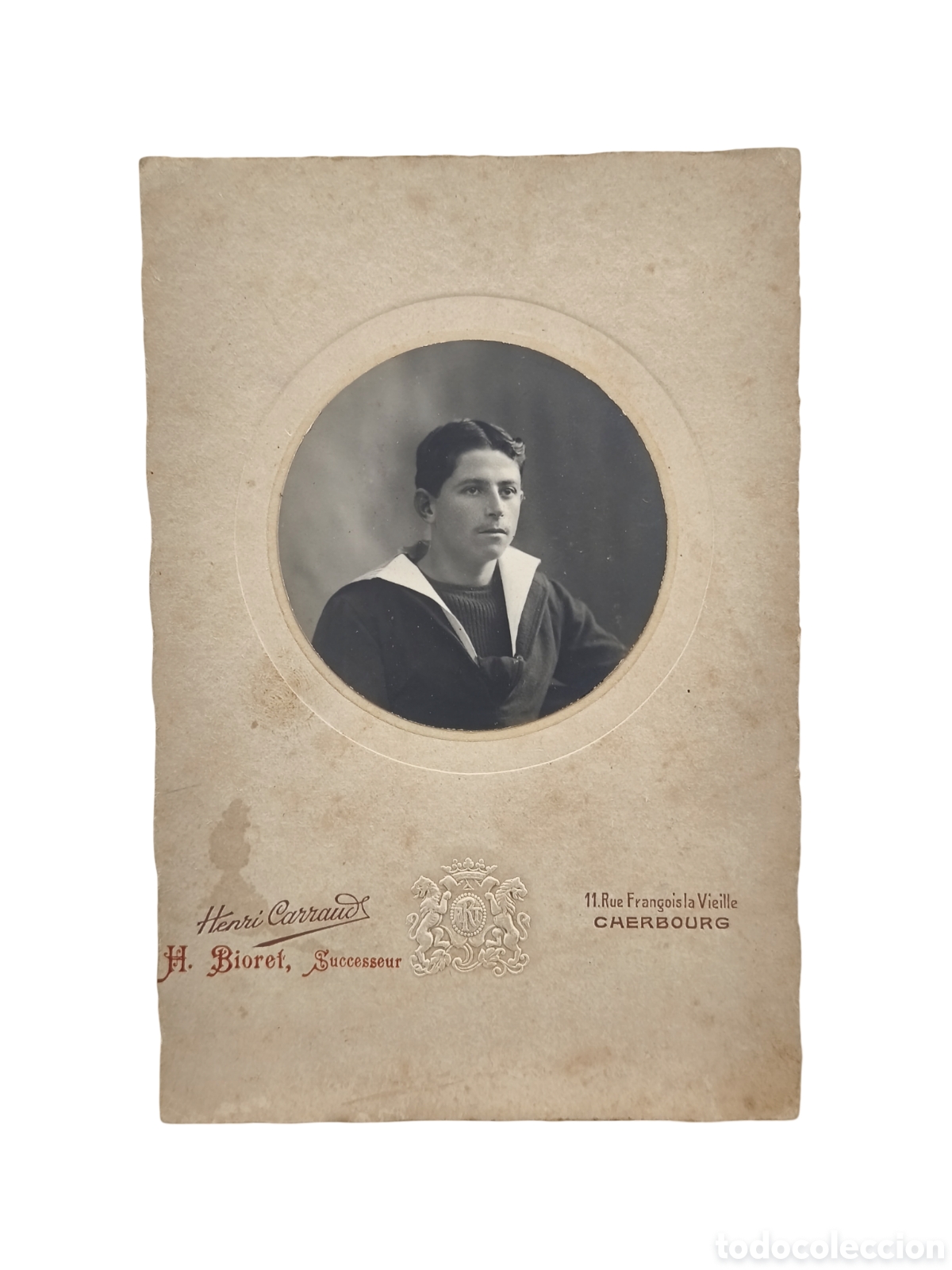 Fotograf&iacute;a antigua: RETRATO MILITAR - JOVEN DE LA MARINA - ESTUDIO HENRI CARRAUD (H. BIORET, SUC.) - CHERBOURG