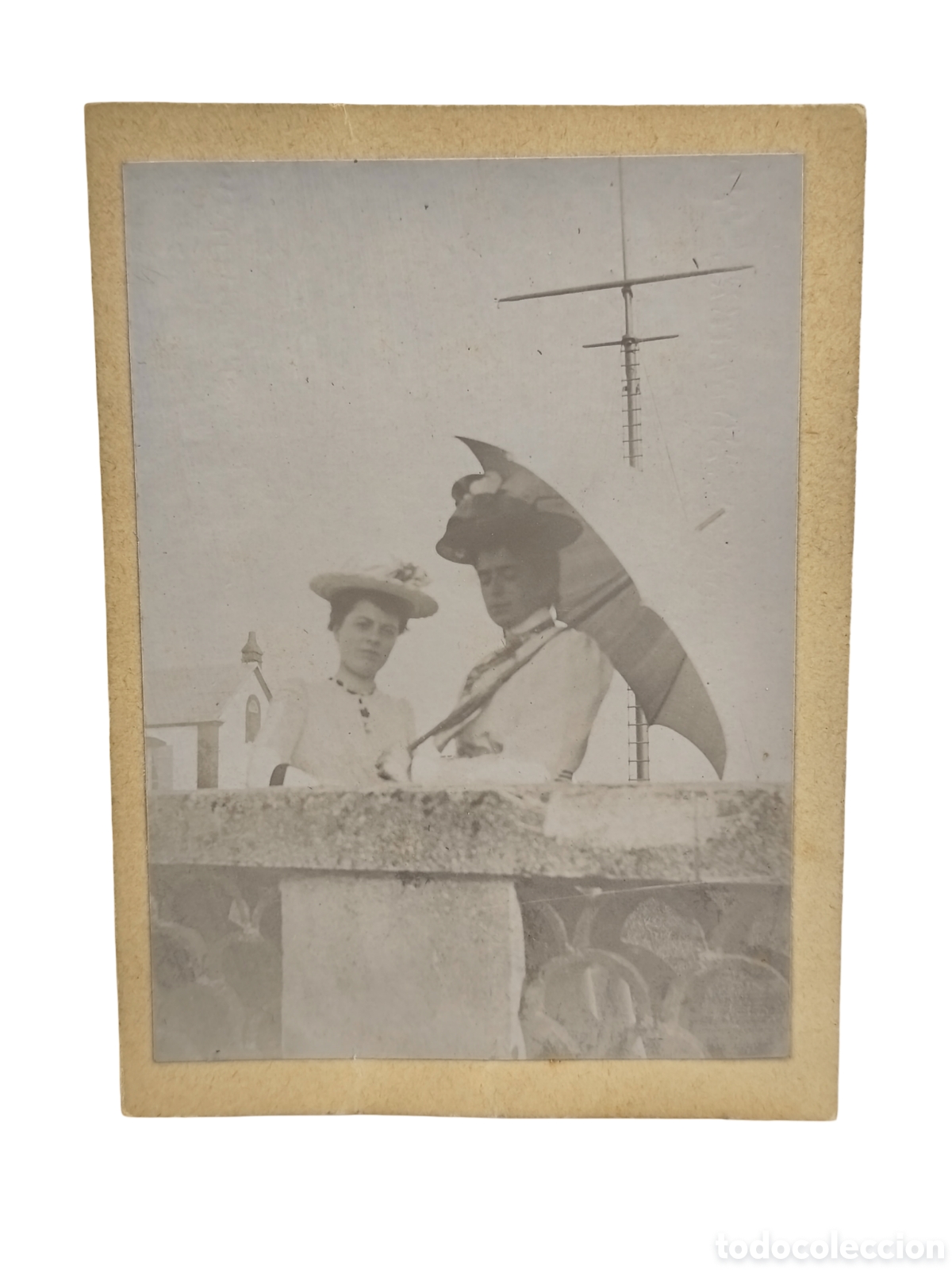 Fotograf&iacute;a antigua: DAMAS EN EL PUERTO - RETRATO EN EXTERIOR CON VISTAS N&Aacute;UTICAS - C. 1900