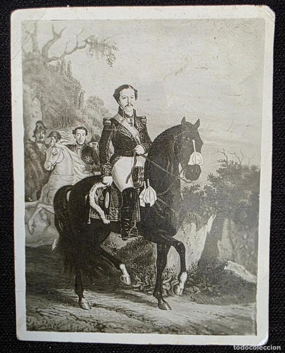 Fotograf&iacute;a antigua: Dibujo Antiguo de Militar a Caballo &ndash; Retrato Ecuestre Hist&oacute;rico &ndash; Tarjeta Fotogr&aacute;fica Siglo XIX