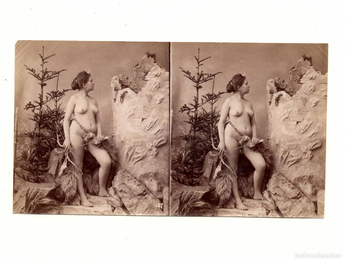 Antique Photography: Desnudio femenino estereosc&oacute;pico, s.XIX. 8x14,5cm.
