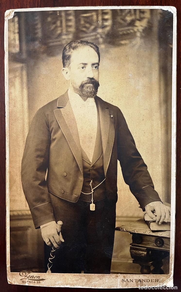 Fotografia antiga: Fotograf&iacute;a alb&uacute;mina dedicada por Francisco Javier Aparicio, alcalde de Santander 1890-1891, de tama&ntilde;