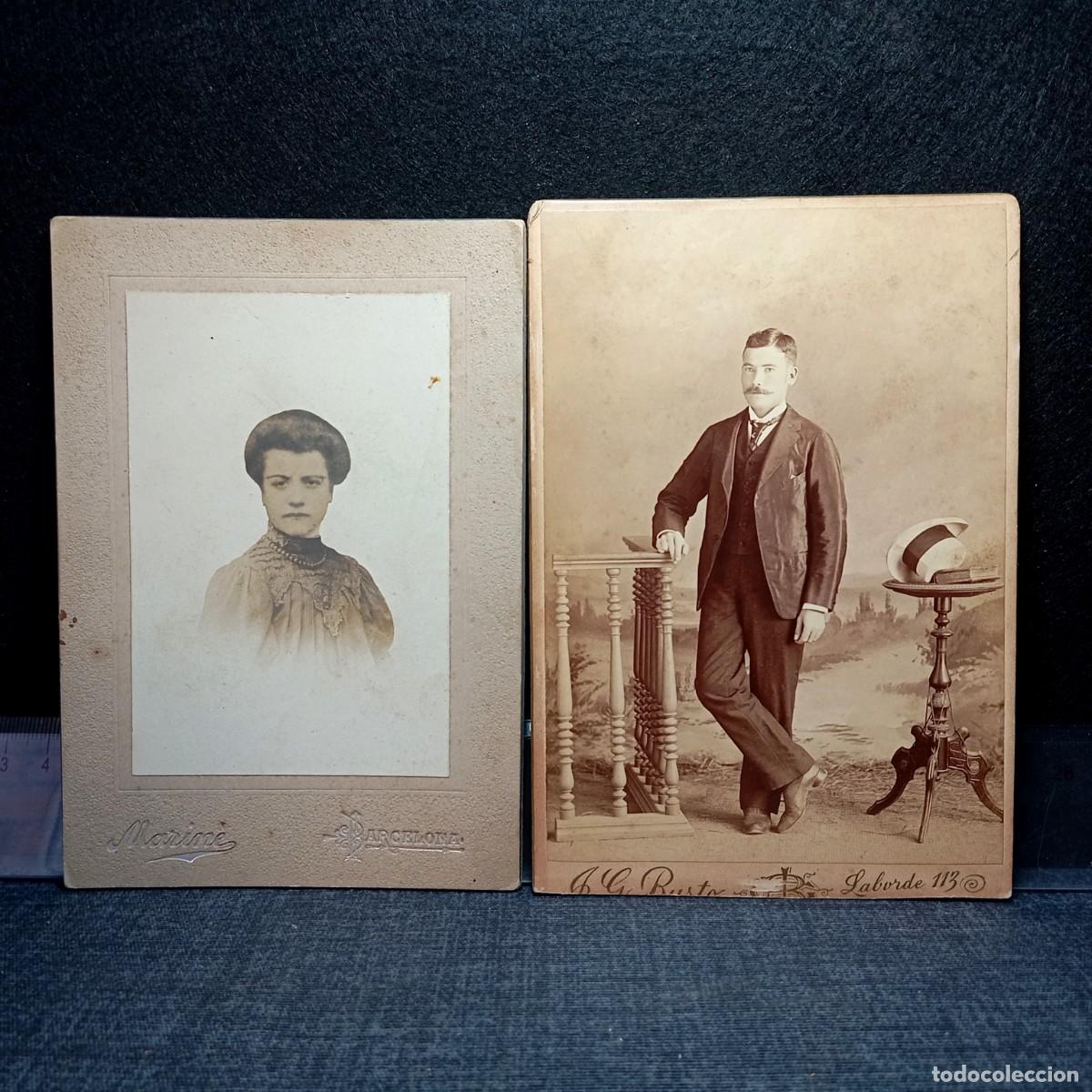 Fotograf&iacute;a antigua: ⚜️ &Ntilde;03X04. Lote 2 Fotograf&iacute;as Antiguas Alb&uacute;mina Retratos Marin&eacute; Barcelona y J.G. Busto Siglo XIX