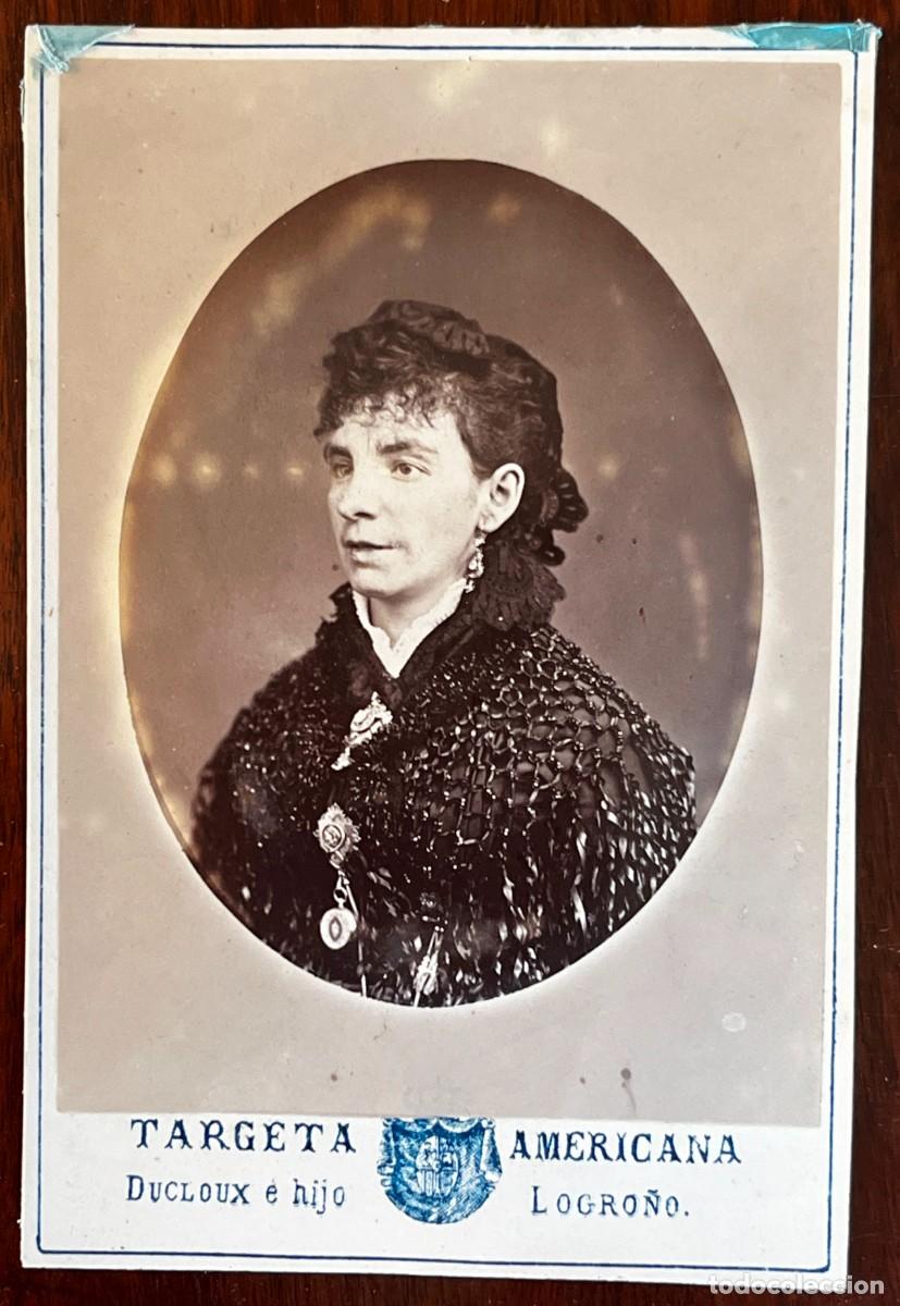 Fotograf&iacute;a antigua: FOTOGRAFIA ALBUMINA DE DAMA, TARJETA AMERICANA, DUCLOUX E HIJO, LOGRO&Ntilde;O, MIDE 15,5 X 10,5 CMS.