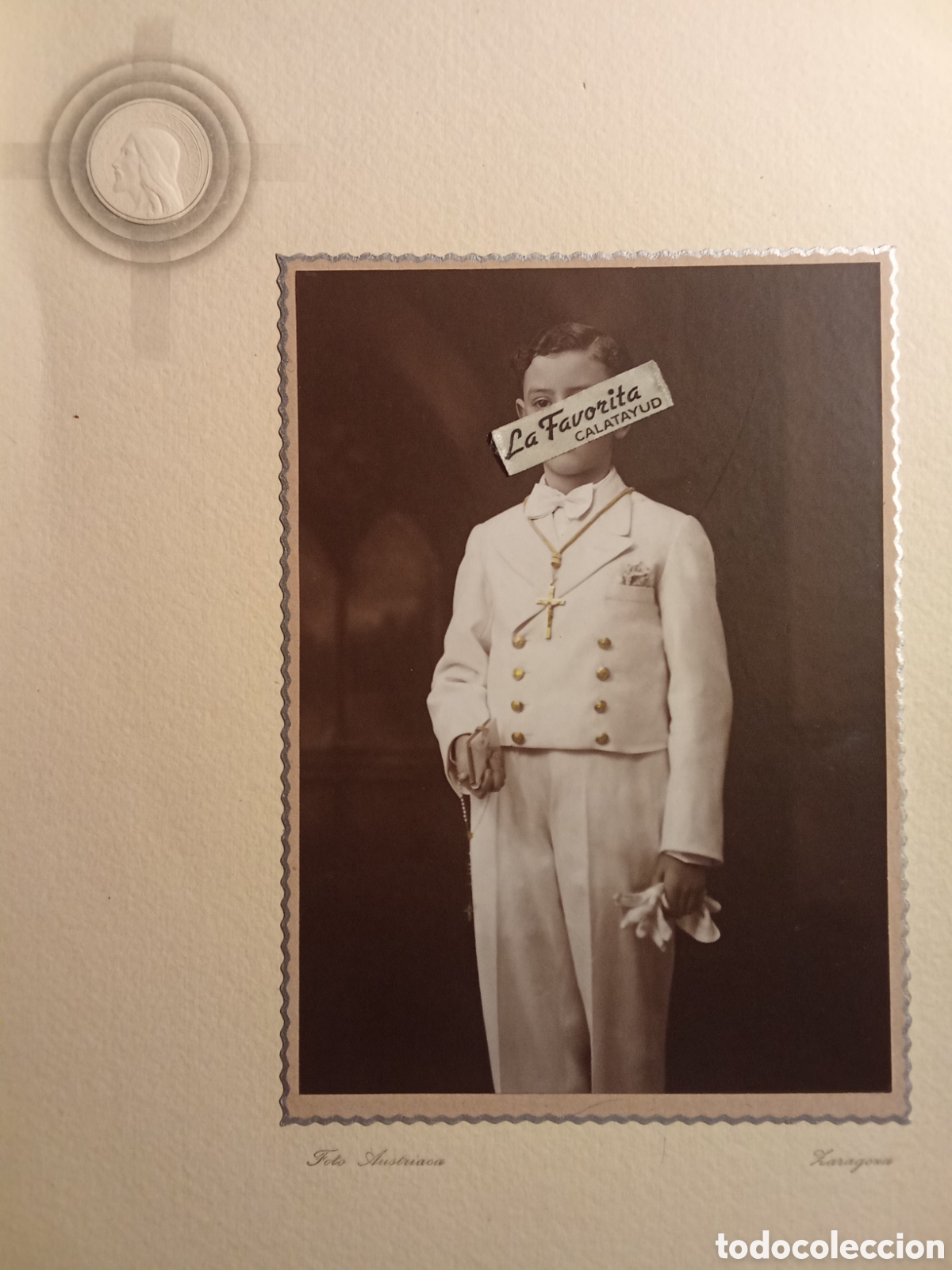 Fotograf&iacute;a antigua: Fotografia Austrica , Tarjeta postal ,C/ Alfonso 34 ZARAGOZA Foto ni&ntilde;o comulgando , JMJ