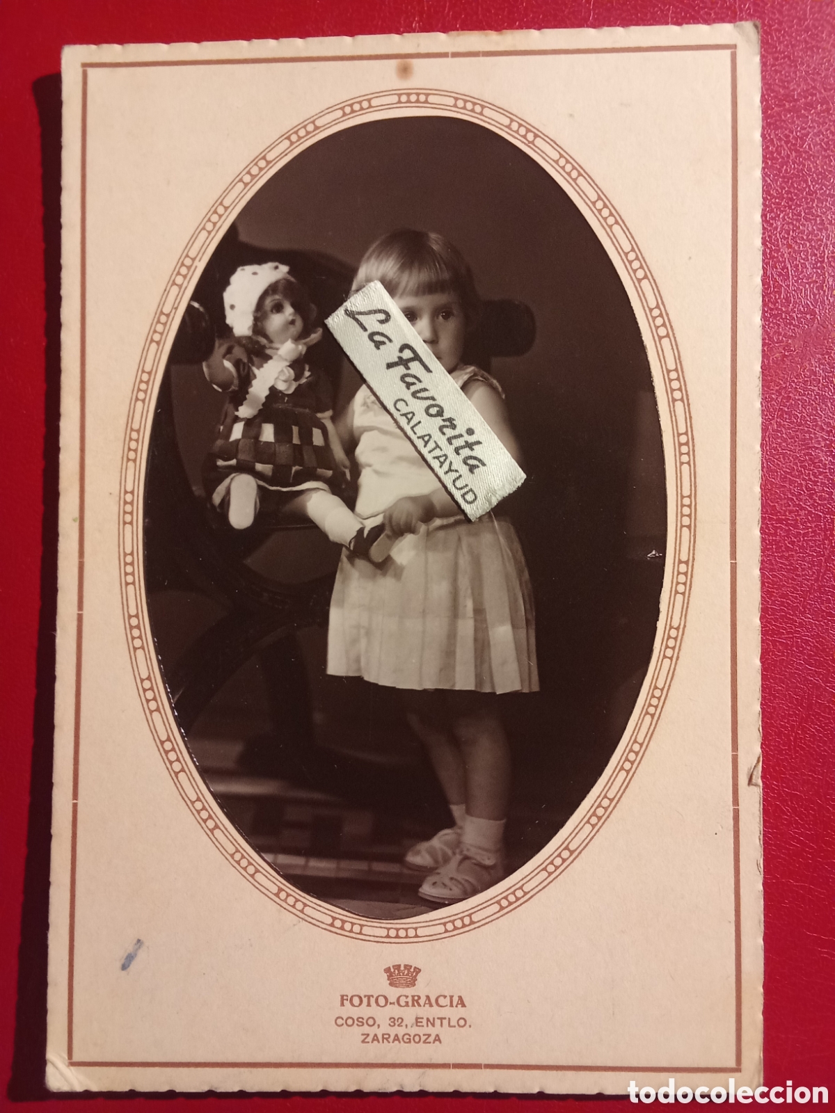 Fotograf&iacute;a antigua: Fotografia Foto GRACIA C/coso 32 ZARAGOZA Foto ni&ntilde;a con mu&ntilde;eca de juguete , JMJ