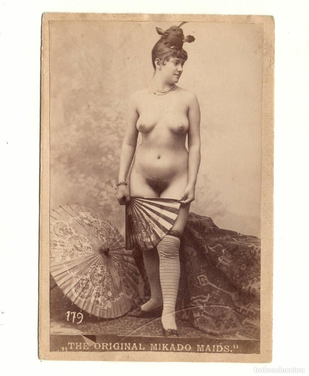 Fotografia antiga: The original mikado maids. Desnudo femenino, s.XIX. Japonismo. 14x8,5cm.