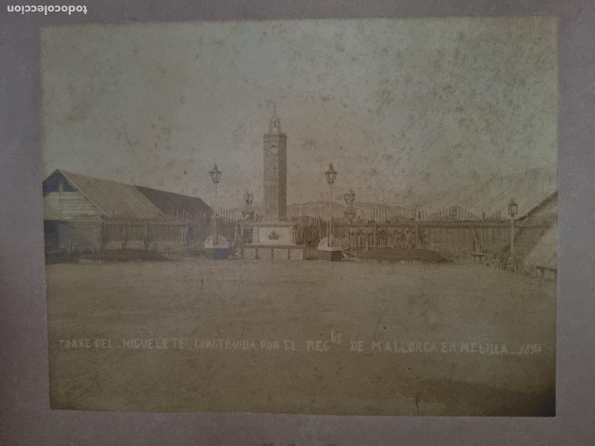 Fotograf&iacute;a antigua: FOTO ALBUMINA TORRE MIGUELETE CONTRUIDA REGIMIENTO MALLORCA EN MELILLA 1894 GRANDE ORIGINAL KF1