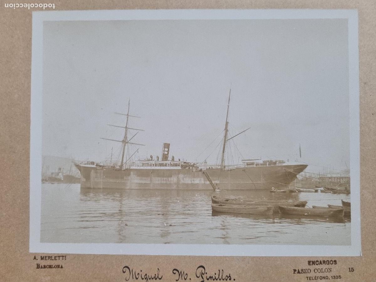 Fotograf&iacute;a antigua: FOTO ALBUMINA BARCO DE CADIZ MIGUEL M PINILLOS FOTOS MERLETTI BARCELONA GRANDE ORIGINAL KF1