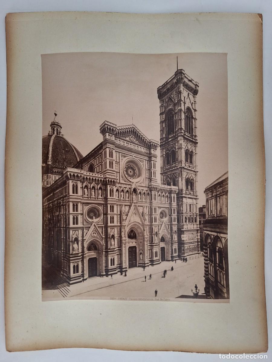 Fotograf&iacute;a antigua: FLORENCIA 2 FOTOGRAFIAS ALBUMINA SOBRE CARTON FACHADA CATEDRAL Y PLAZA DE LA SIGNORIA RV