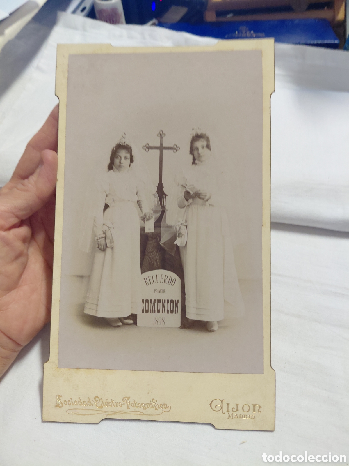 Fotograf&iacute;a antigua: ANTIGUA FOTOGRAFIA RECUERDO DE COMUNION 1898.SOCIEDAD ELECTRO FOTOGRAFICA .A.M.QUIROGA GIJON