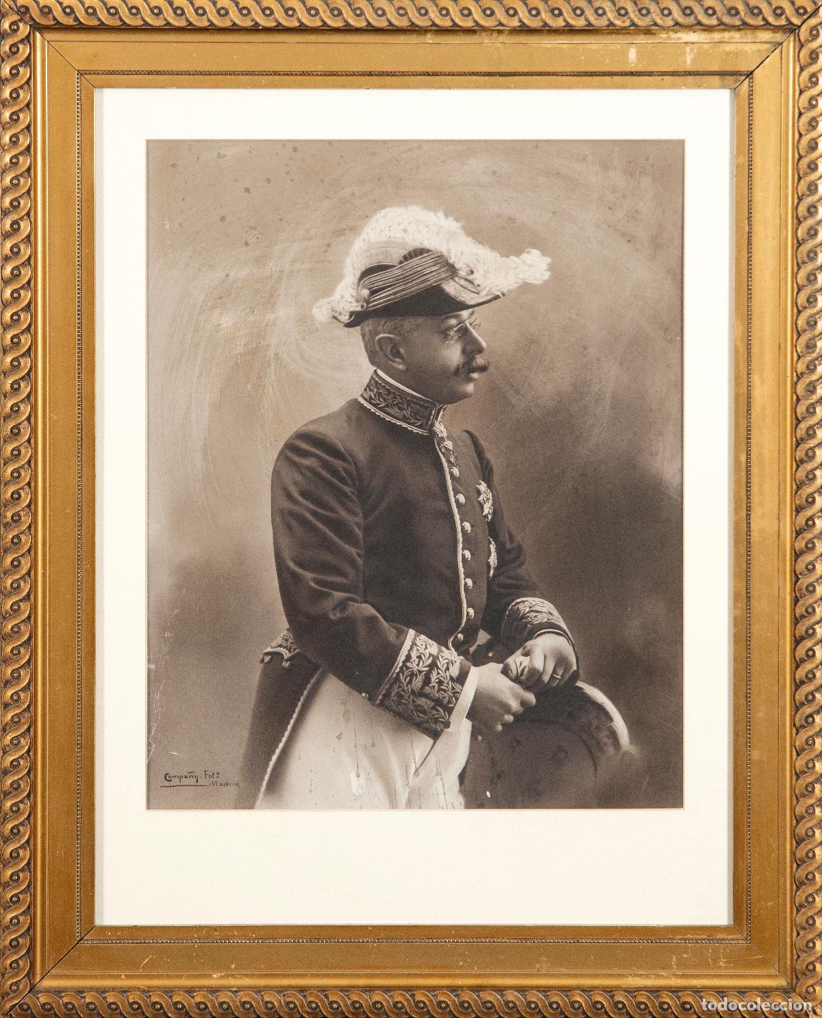 Fotograf&iacute;a antigua: Retrato Henr&iacute; James Simon uniforme militar fotograf&iacute;a enmarcada Compa&ntilde;y Madrid principios siglo XX