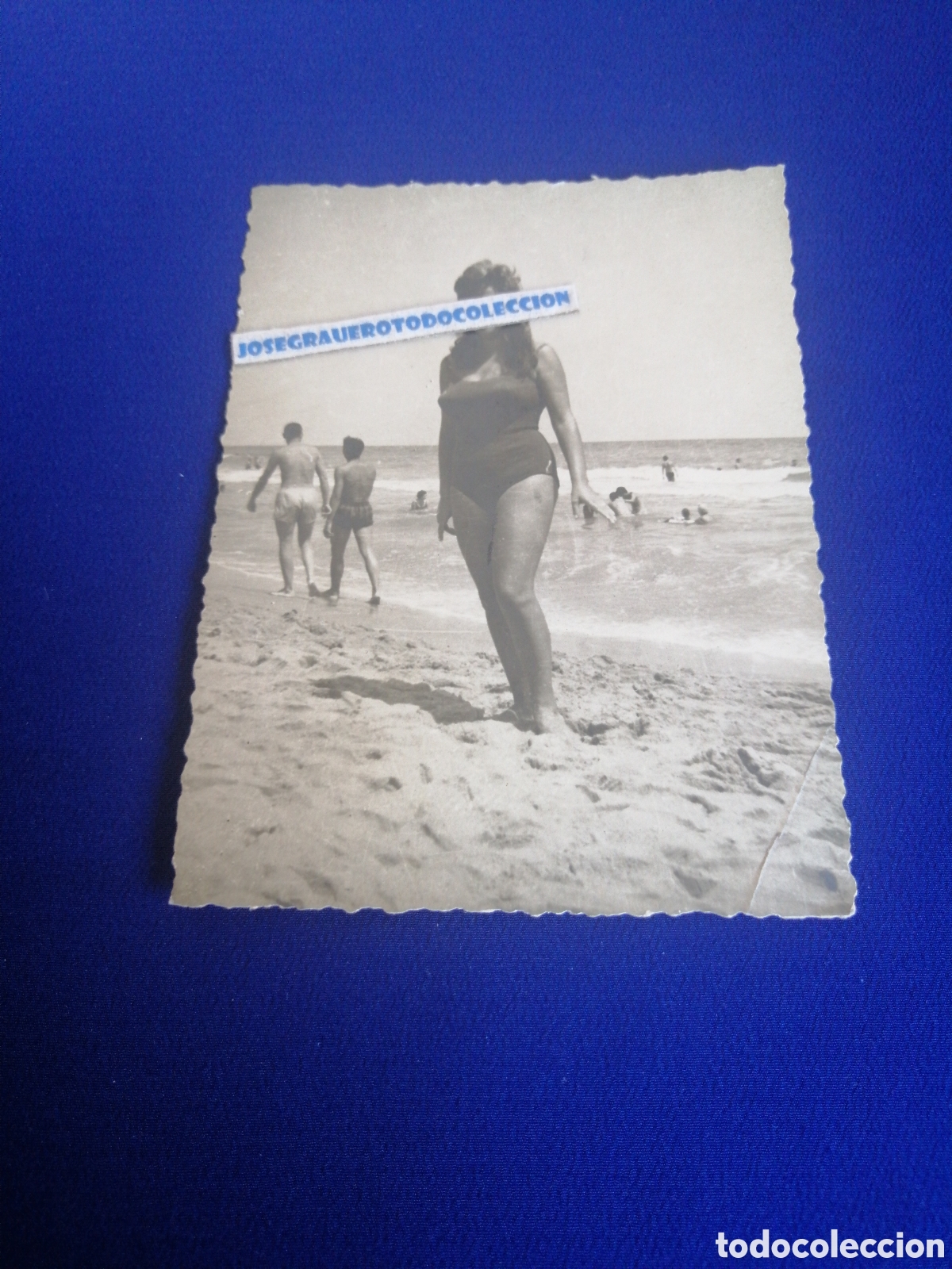 Fotograf&iacute;a antigua: PLAYA MODELO EN BA&Ntilde;ADOR POSANDO FOTOGRAF&Iacute;A ANTIGUA SIGLO PASADO