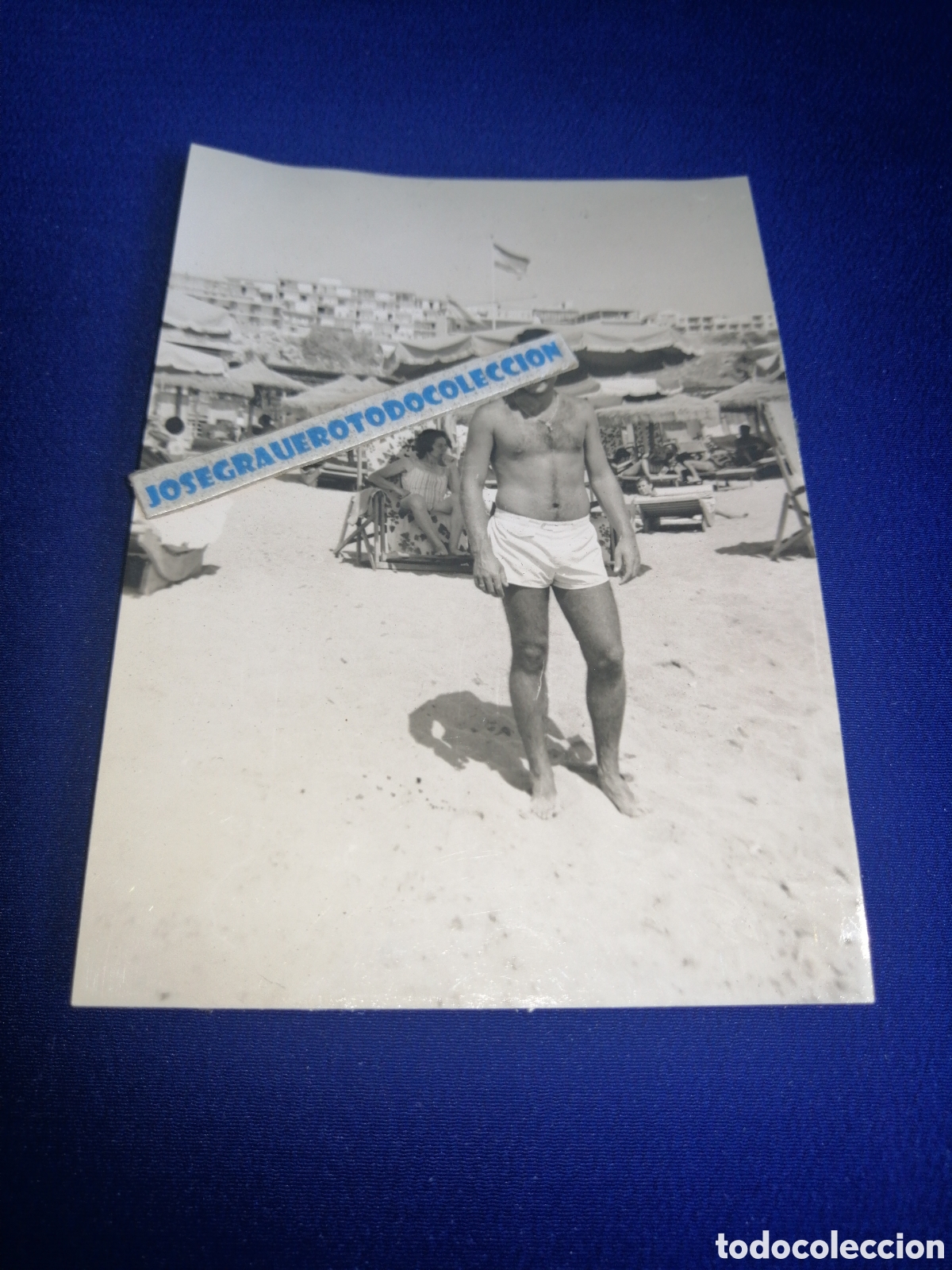 Fotograf&iacute;a antigua: PLAYA MODELO EN BA&Ntilde;ADOR BANDERA ESPA&Ntilde;OLA FOTOGRAF&Iacute;A ANTIGUA SIGLO PASADO