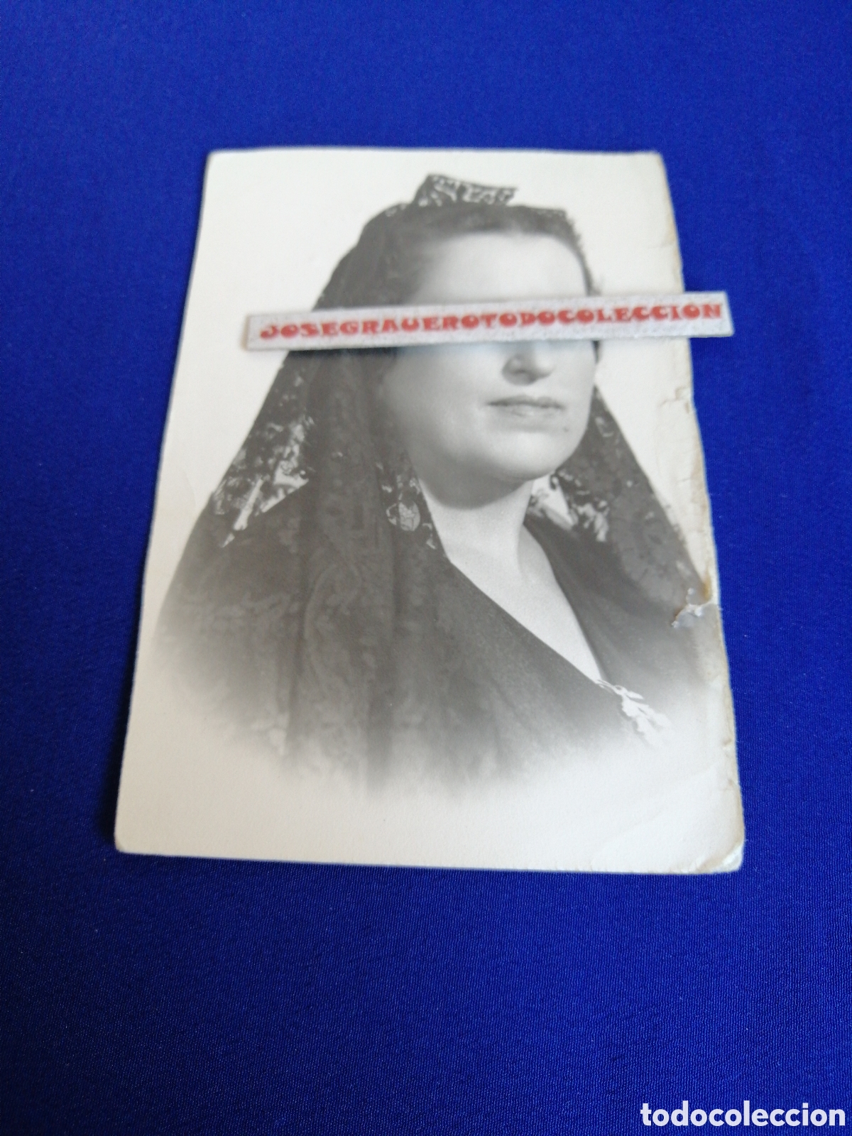 Fotograf&iacute;a antigua: CLAVARIESA MODELO POSANDO CON MANTILLA Y TEJA FOTOGRAF&Iacute;A ANTIGUA SIGLO PASADO