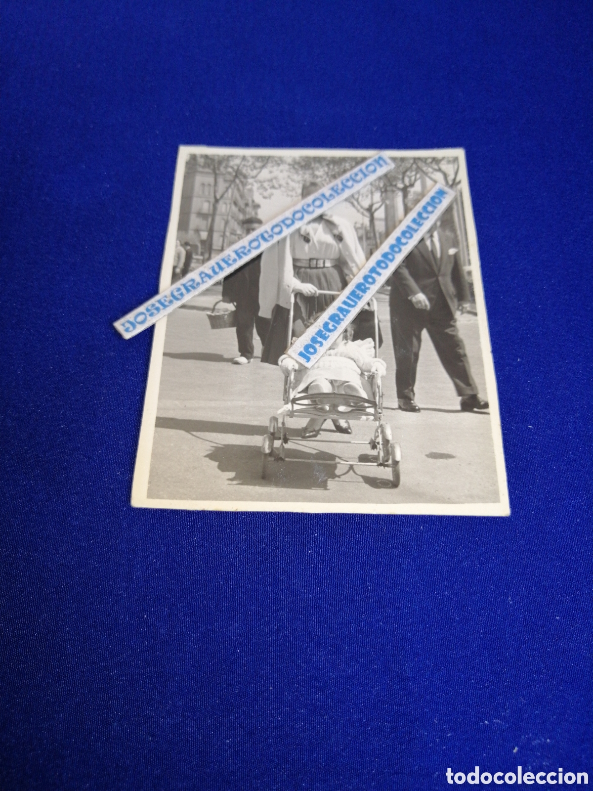 Fotograf&iacute;a antigua: MODELO POSANDO CON NI&Ntilde;A CON CARRITO BEBE FOTO SIGLO PASADO SELLO FOTOGR&Aacute;FICO ALONSO (BARCELONA)