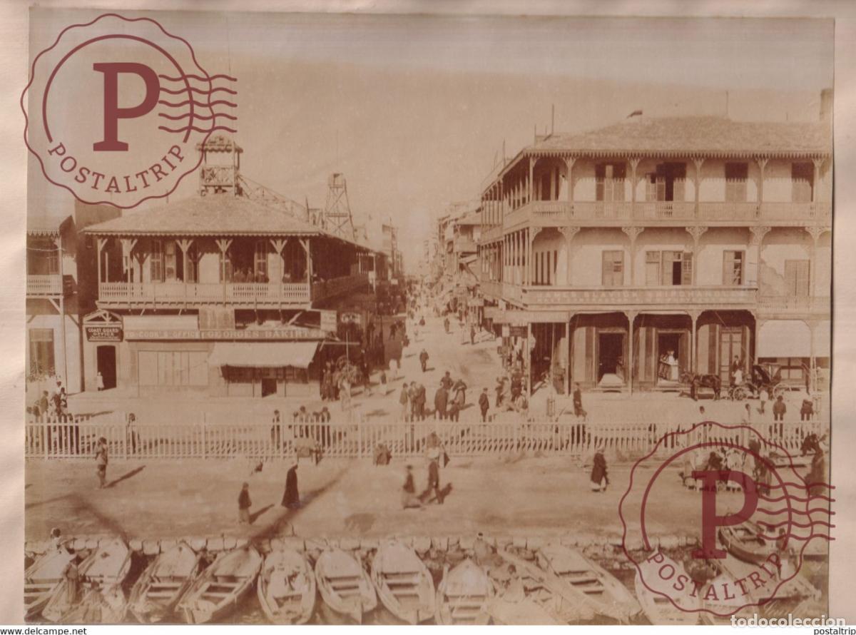 Alte Fotografie: Zangaki PORT-SA&Iuml;D - Rue du Commerce EGYPTE EGIPTO EGYPT ALBUMEN PRINT 26 *21 CM Ancienne PHOTOGRAPH