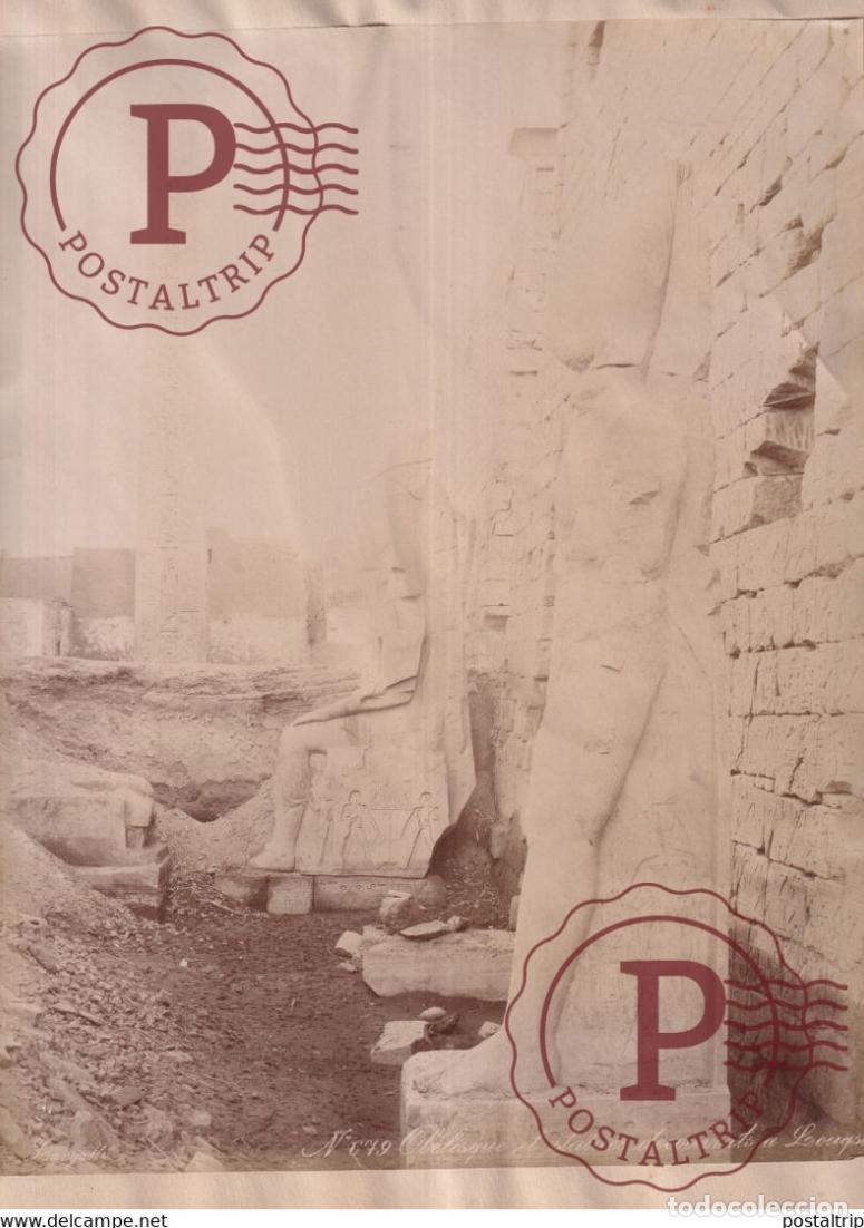 Alte Fotografie: Zangaki OBELISQUE ET STATUES DECOUVERTS A LOUQSOR EGYPTE EGIPTO EGYPT ALBUMEN PRINT 28 *22 CM Ancien