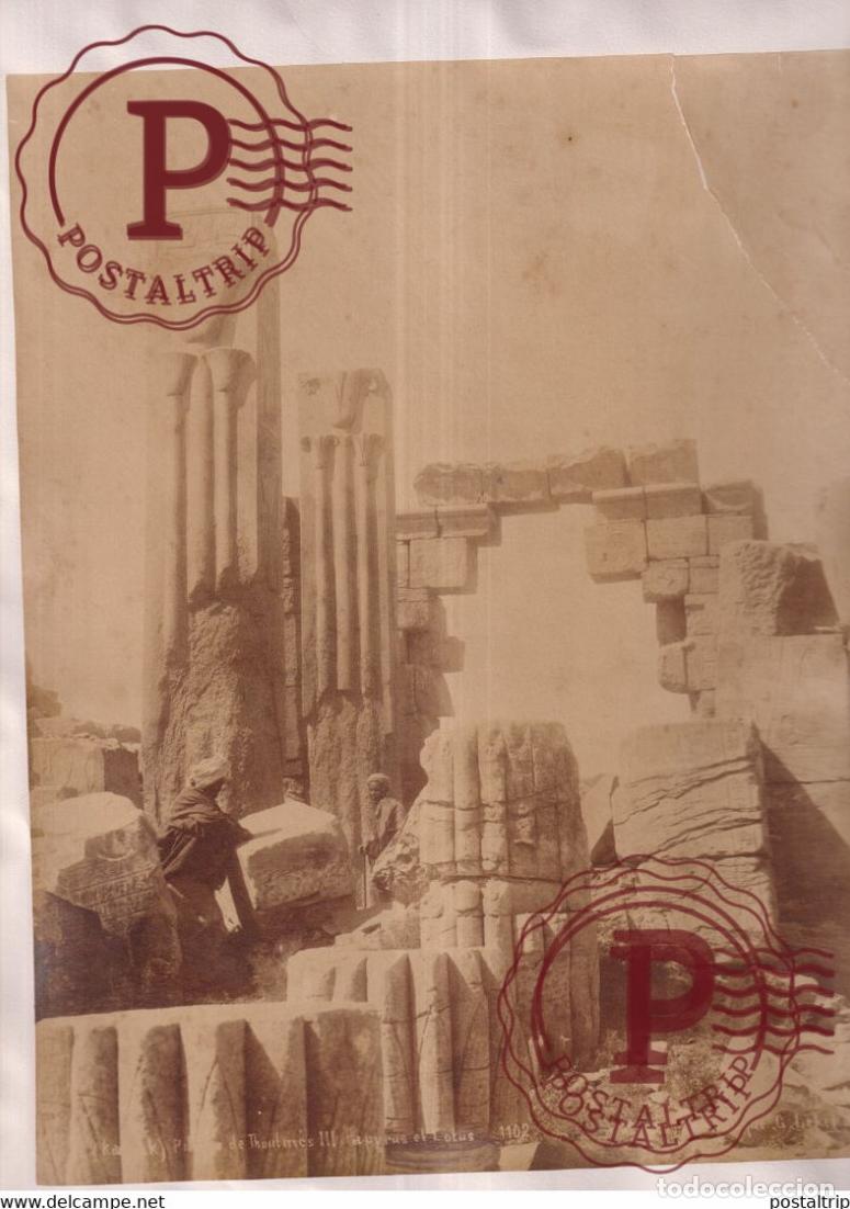 Fotograf&iacute;a antigua: KARNAK PHOTO G LEKEGIAN LOTUS TAPYRUS 28 *22 CM EGYPTE EGIPTO EGYPT vintage albumen print PHOTOGRAPH