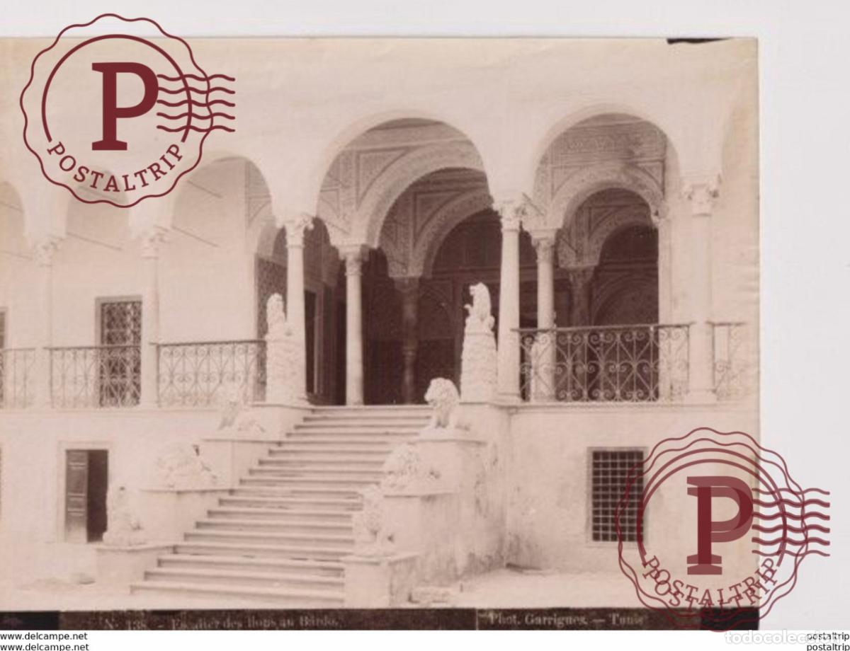 Fotograf&iacute;a antigua: 25 *19CM Tunisie,Escalier des lions au Bardo Tirage albumin&eacute; Ancienne PHOTOGRAPHIE